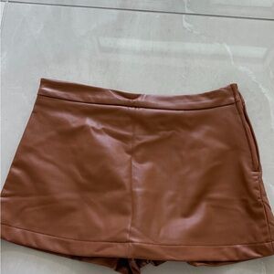 Brown Faux Leather Mini Skort